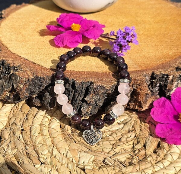 Armband Granaat & Rozenkwarts met Hartje