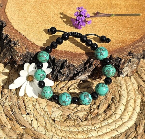 Armband Turkoois & Zwarte Agaat – Verstelbaar